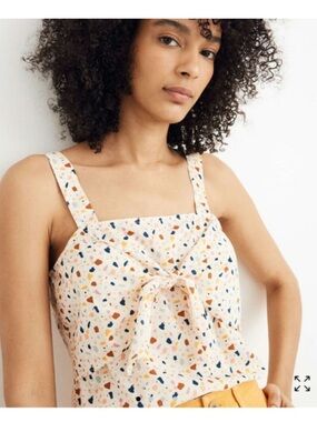 Madewell Cream Tie-Front Square Neck Tank with Multi Speckle